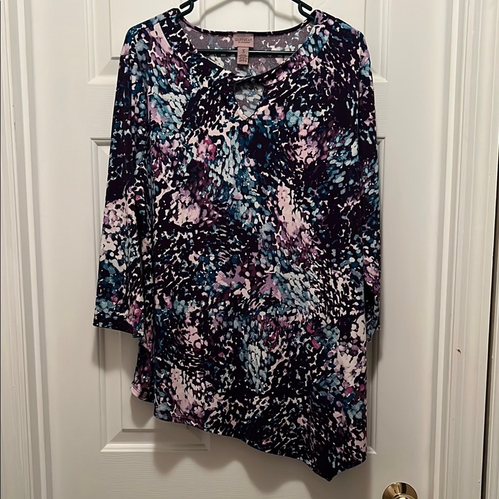 Chico's Black and Pink Asymmetrical Blouse with 3/4 Sleeves